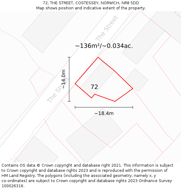 72, THE STREET, COSTESSEY, NORWICH, NR8 5DD: Plot and title map