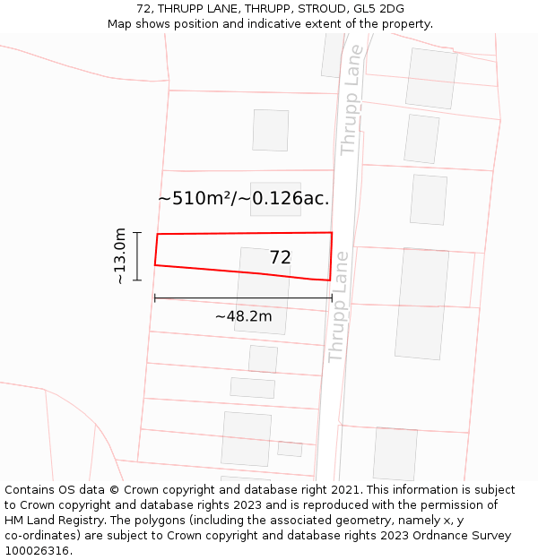 72, THRUPP LANE, THRUPP, STROUD, GL5 2DG: Plot and title map