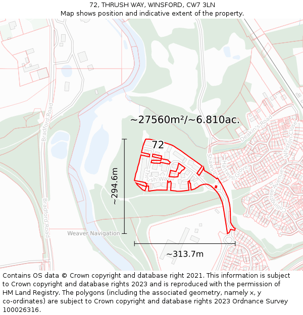 72, THRUSH WAY, WINSFORD, CW7 3LN: Plot and title map