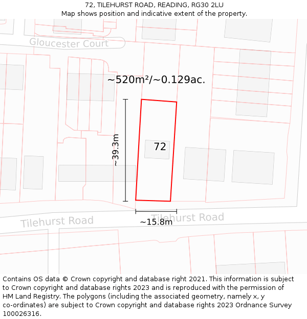 72, TILEHURST ROAD, READING, RG30 2LU: Plot and title map
