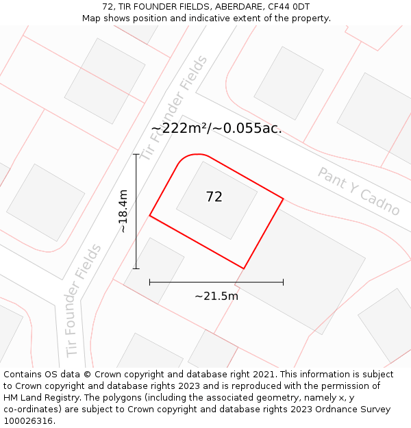72, TIR FOUNDER FIELDS, ABERDARE, CF44 0DT: Plot and title map