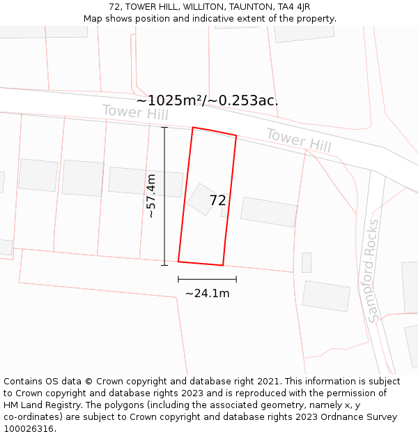 72, TOWER HILL, WILLITON, TAUNTON, TA4 4JR: Plot and title map