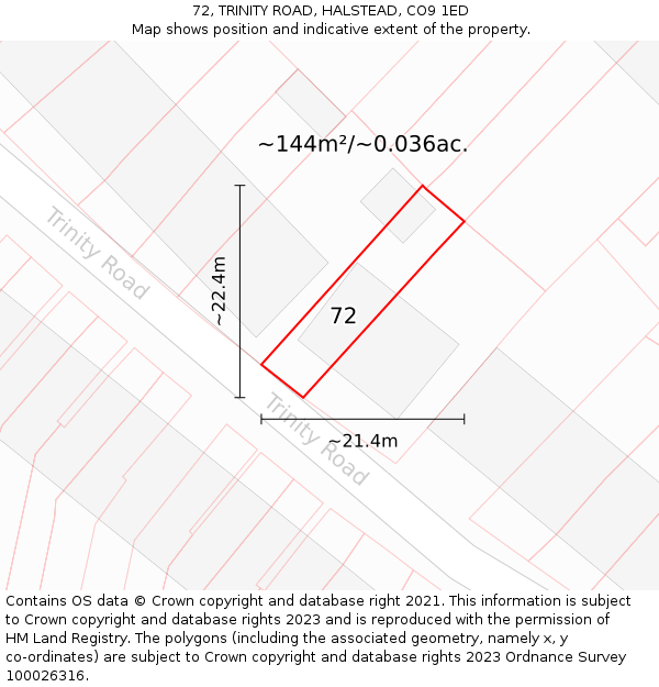 72, TRINITY ROAD, HALSTEAD, CO9 1ED: Plot and title map