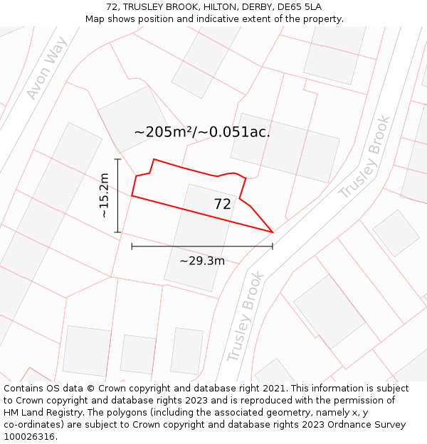 72, TRUSLEY BROOK, HILTON, DERBY, DE65 5LA: Plot and title map