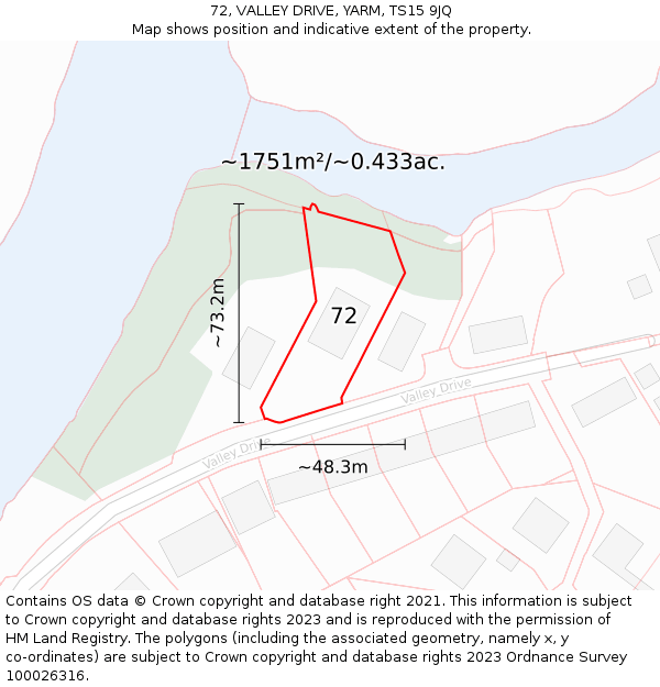 72, VALLEY DRIVE, YARM, TS15 9JQ: Plot and title map