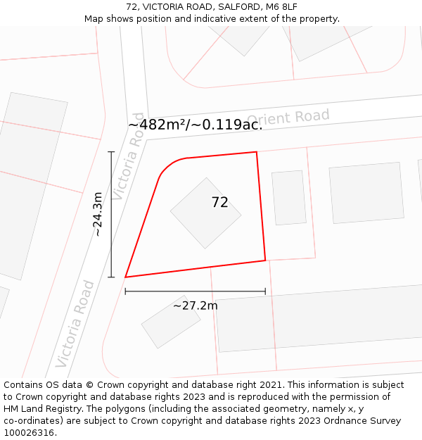 72, VICTORIA ROAD, SALFORD, M6 8LF: Plot and title map