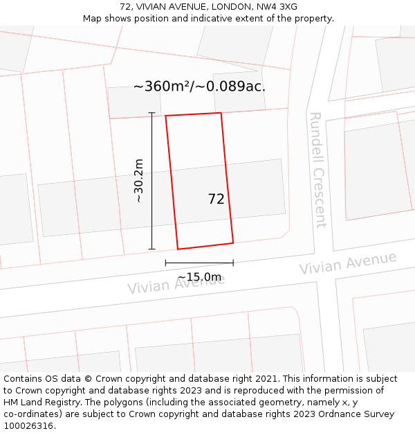 72, VIVIAN AVENUE, LONDON, NW4 3XG: Plot and title map