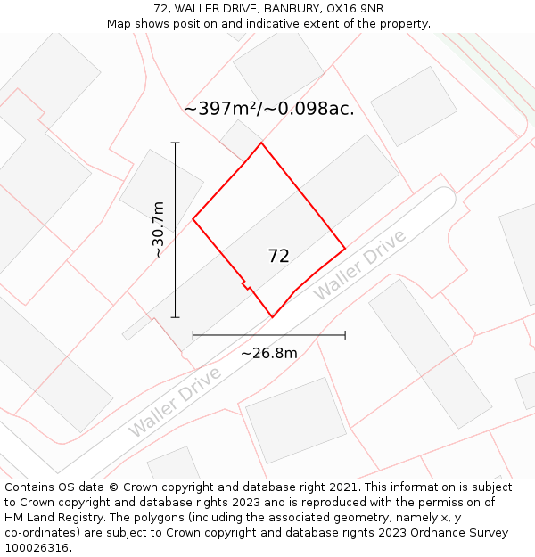 72, WALLER DRIVE, BANBURY, OX16 9NR: Plot and title map