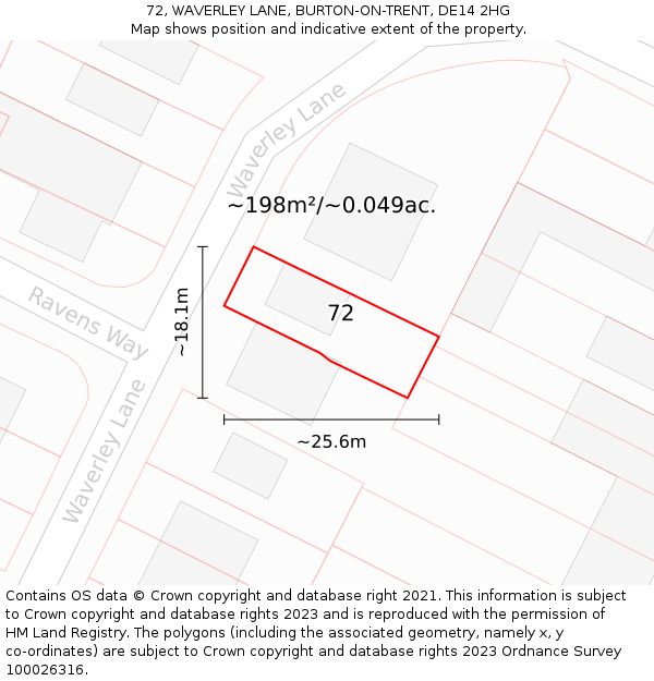 72, WAVERLEY LANE, BURTON-ON-TRENT, DE14 2HG: Plot and title map