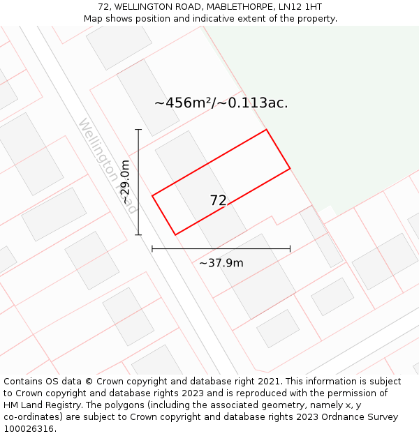 72, WELLINGTON ROAD, MABLETHORPE, LN12 1HT: Plot and title map
