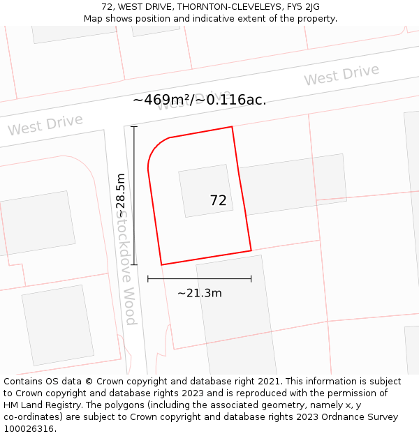 72, WEST DRIVE, THORNTON-CLEVELEYS, FY5 2JG: Plot and title map