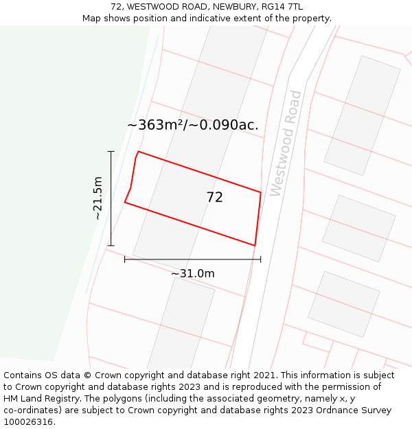 72, WESTWOOD ROAD, NEWBURY, RG14 7TL: Plot and title map