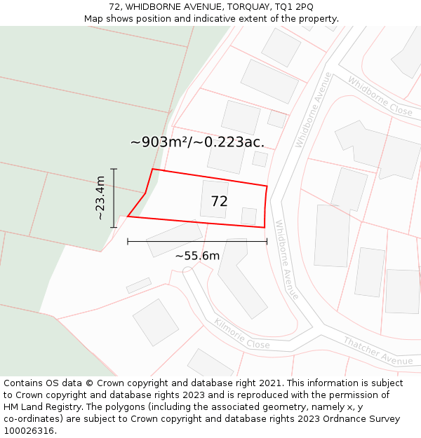 72, WHIDBORNE AVENUE, TORQUAY, TQ1 2PQ: Plot and title map