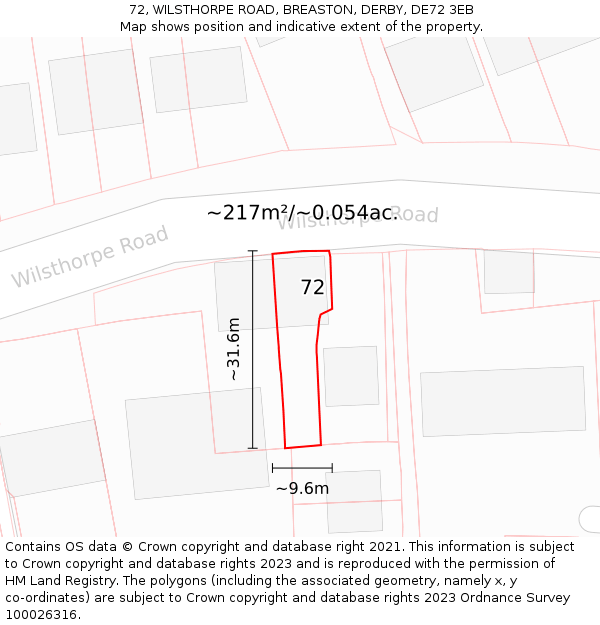 72, WILSTHORPE ROAD, BREASTON, DERBY, DE72 3EB: Plot and title map