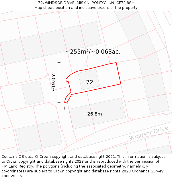 72, WINDSOR DRIVE, MISKIN, PONTYCLUN, CF72 8SH: Plot and title map