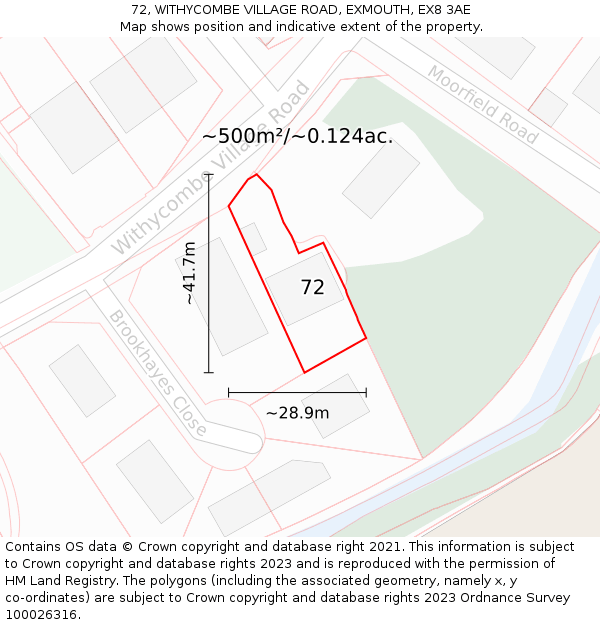 72, WITHYCOMBE VILLAGE ROAD, EXMOUTH, EX8 3AE: Plot and title map