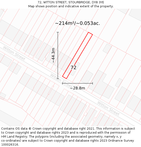 72, WITTON STREET, STOURBRIDGE, DY8 3YE: Plot and title map