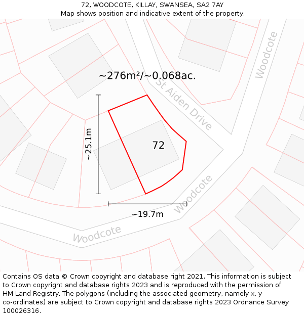 72, WOODCOTE, KILLAY, SWANSEA, SA2 7AY: Plot and title map