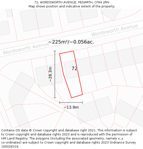 72, WORDSWORTH AVENUE, PENARTH, CF64 2RN: Plot and title map