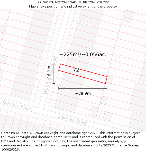 72, WORTHINGTON ROAD, SURBITON, KT6 7RX: Plot and title map