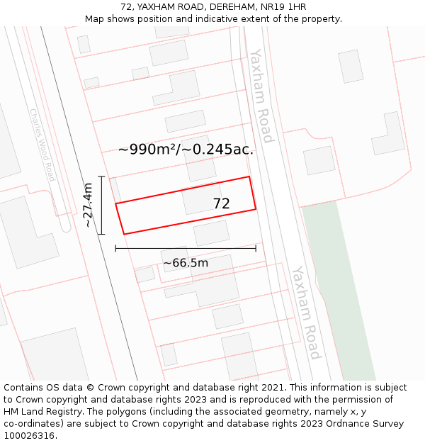 72, YAXHAM ROAD, DEREHAM, NR19 1HR: Plot and title map