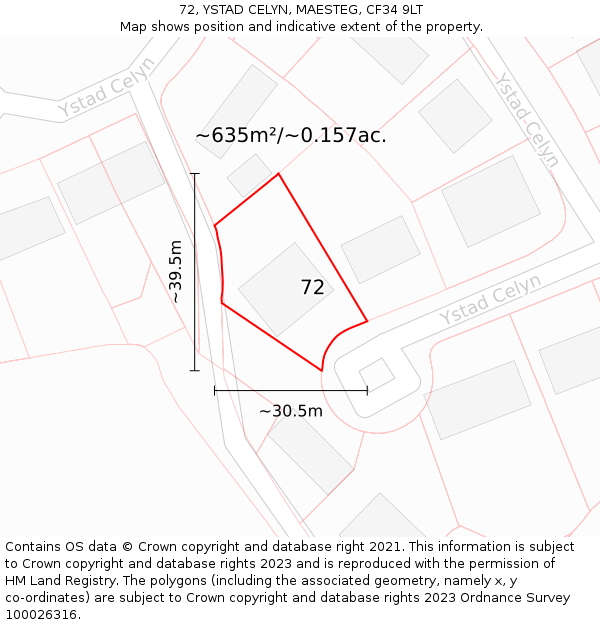 72, YSTAD CELYN, MAESTEG, CF34 9LT: Plot and title map