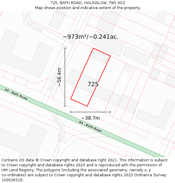 725, BATH ROAD, HOUNSLOW, TW5 9SZ: Plot and title map