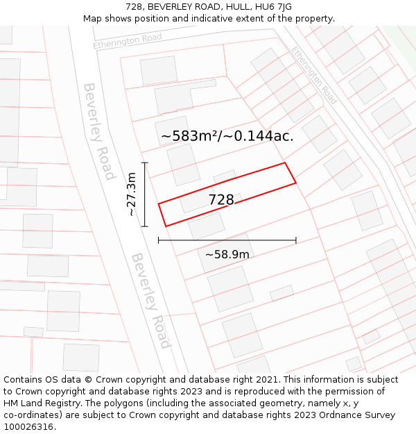 728, BEVERLEY ROAD, HULL, HU6 7JG: Plot and title map