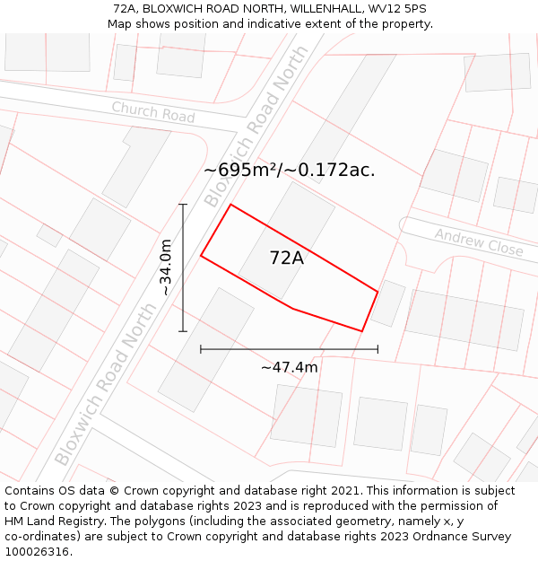 72A, BLOXWICH ROAD NORTH, WILLENHALL, WV12 5PS: Plot and title map