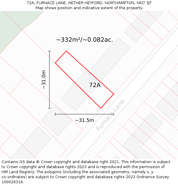72A, FURNACE LANE, NETHER HEYFORD, NORTHAMPTON, NN7 3JT: Plot and title map