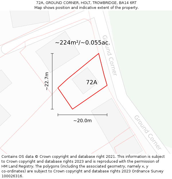 72A, GROUND CORNER, HOLT, TROWBRIDGE, BA14 6RT: Plot and title map