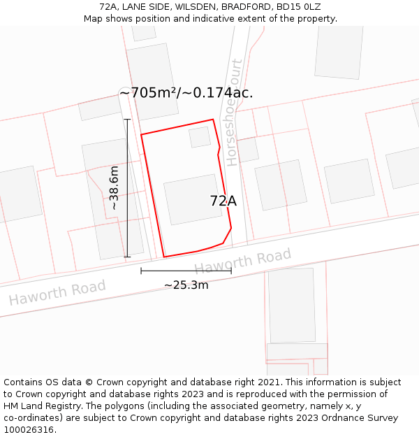 72A, LANE SIDE, WILSDEN, BRADFORD, BD15 0LZ: Plot and title map