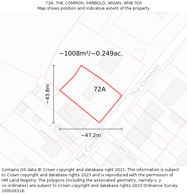 72A, THE COMMON, PARBOLD, WIGAN, WN8 7EA: Plot and title map