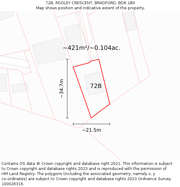 72B, ROOLEY CRESCENT, BRADFORD, BD6 1BX: Plot and title map