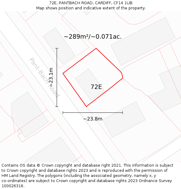 72E, PANTBACH ROAD, CARDIFF, CF14 1UB: Plot and title map