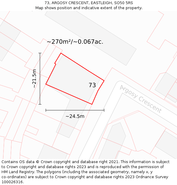73, ARGOSY CRESCENT, EASTLEIGH, SO50 5RS: Plot and title map