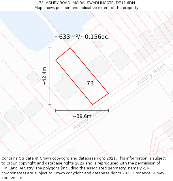 73, ASHBY ROAD, MOIRA, SWADLINCOTE, DE12 6DN: Plot and title map