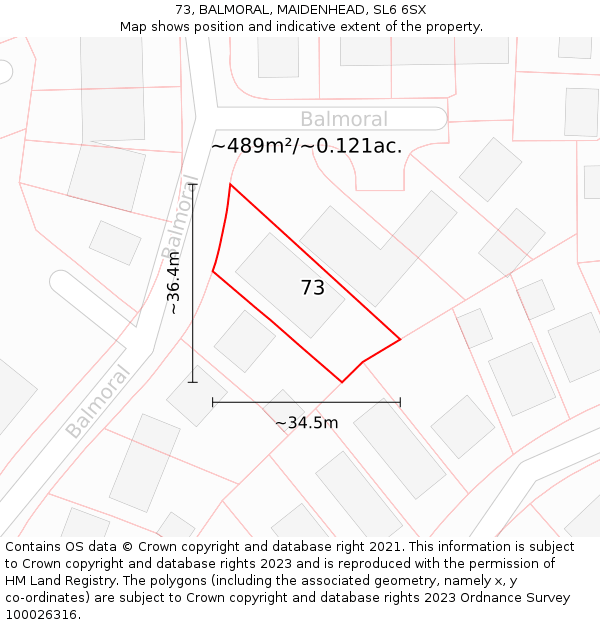 73, BALMORAL, MAIDENHEAD, SL6 6SX: Plot and title map