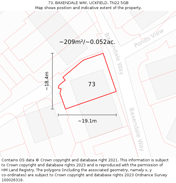 73, BAXENDALE WAY, UCKFIELD, TN22 5GB: Plot and title map