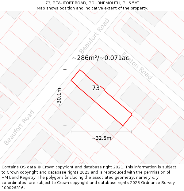 73, BEAUFORT ROAD, BOURNEMOUTH, BH6 5AT: Plot and title map