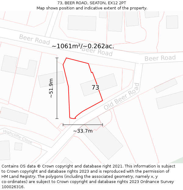 73, BEER ROAD, SEATON, EX12 2PT: Plot and title map