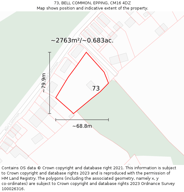 73, BELL COMMON, EPPING, CM16 4DZ: Plot and title map
