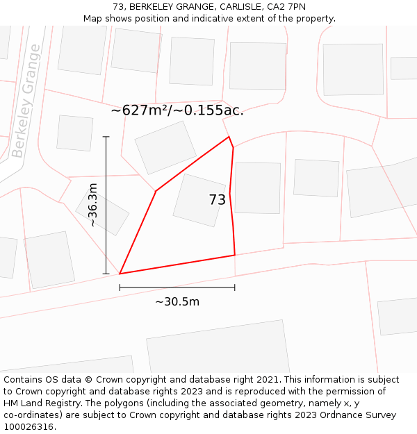 73, BERKELEY GRANGE, CARLISLE, CA2 7PN: Plot and title map