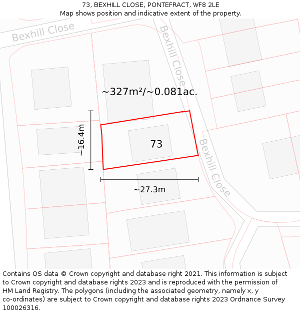 73, BEXHILL CLOSE, PONTEFRACT, WF8 2LE: Plot and title map