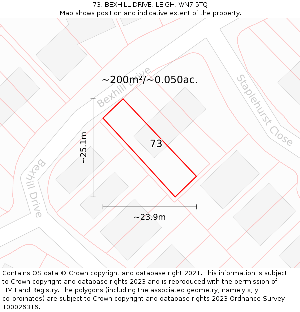 73, BEXHILL DRIVE, LEIGH, WN7 5TQ: Plot and title map