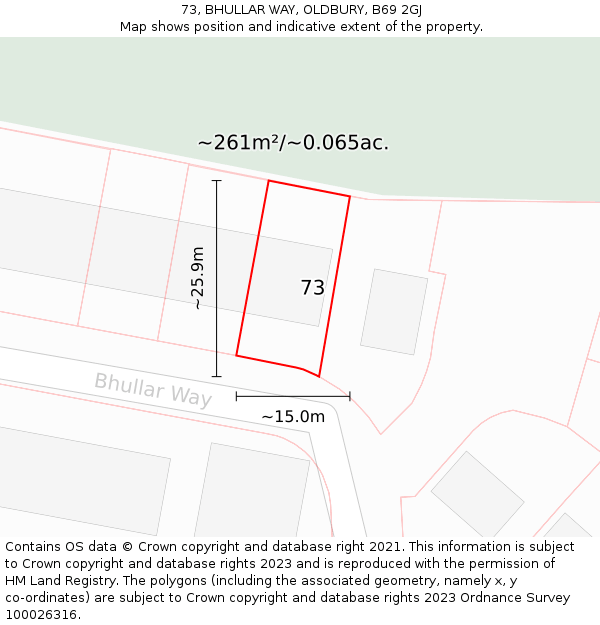 73, BHULLAR WAY, OLDBURY, B69 2GJ: Plot and title map