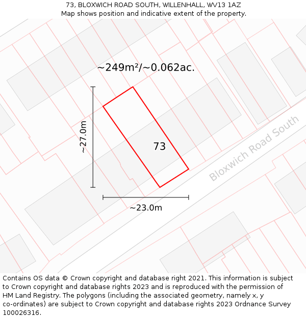73, BLOXWICH ROAD SOUTH, WILLENHALL, WV13 1AZ: Plot and title map