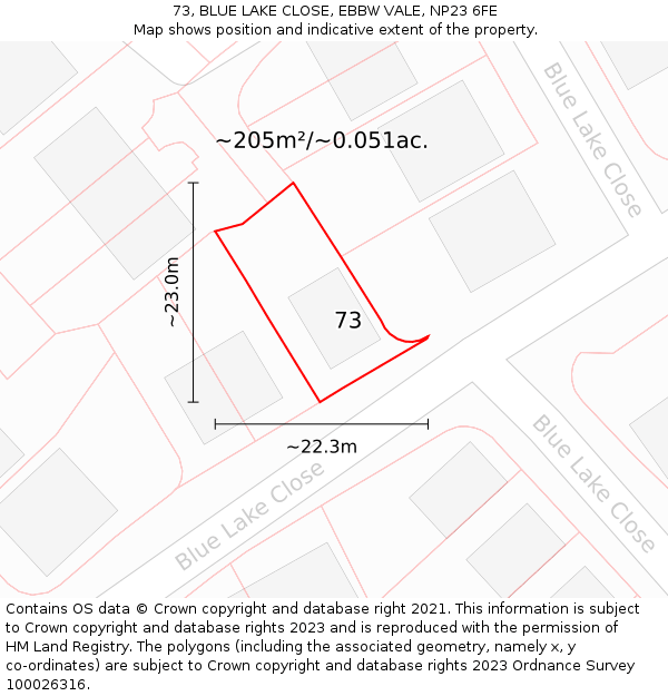 73, BLUE LAKE CLOSE, EBBW VALE, NP23 6FE: Plot and title map