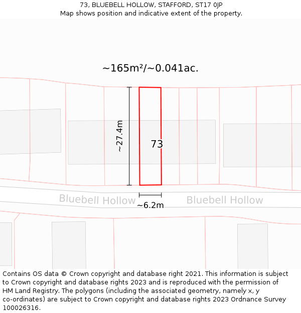 73, BLUEBELL HOLLOW, STAFFORD, ST17 0JP: Plot and title map
