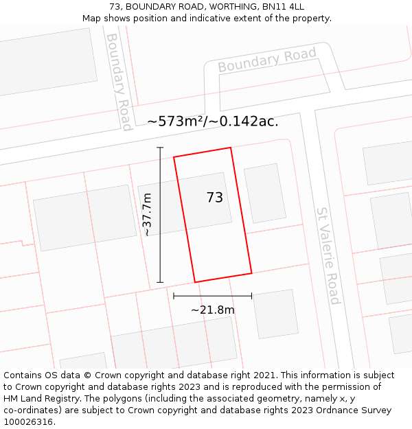 73, BOUNDARY ROAD, WORTHING, BN11 4LL: Plot and title map